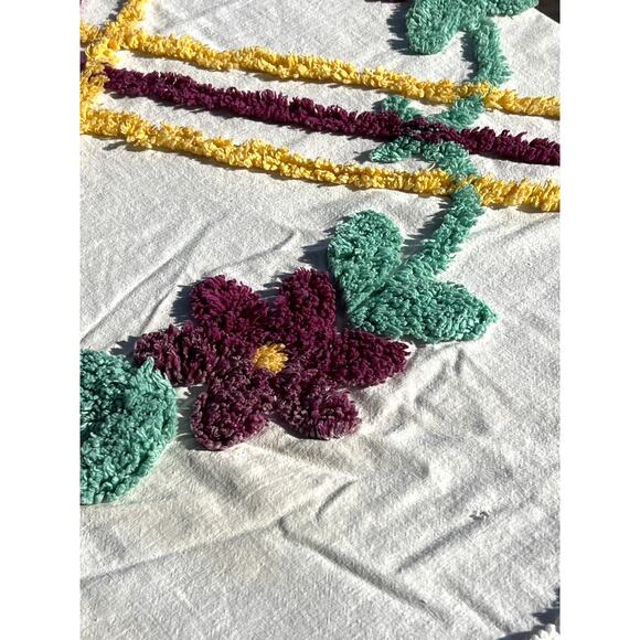 Vintage Chenille Bedspread Coverlet Twin 72x98 Floral Cottage Cutter Crafts - Picture 4 of 14